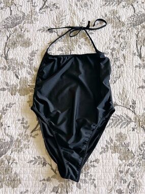 American Apparel Halter One Piece Swimsuit in Black • L